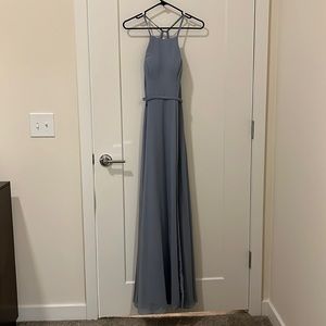 Azazie Bridesmaid Dress. Color Dusty Blue. Style Bree.